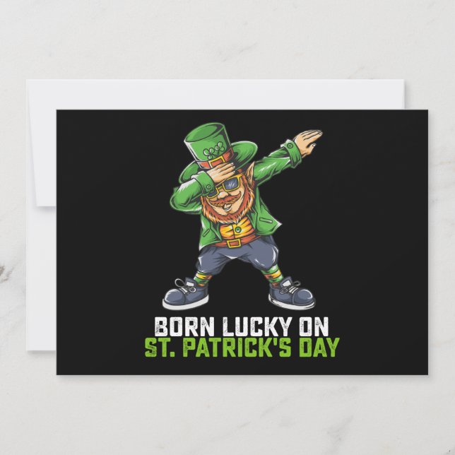 Born Lucky On St Patrick's Day Dabbing Birthday Invitation (Front)