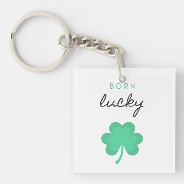 "BORN LUCKY SHAMROCK" DOUBLE SIDED KEYCHAIN. KEY RING (Front)