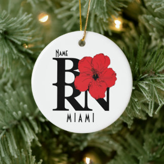 BORN Miami Florida Red Hibiscus Ceramic Tree Decoration