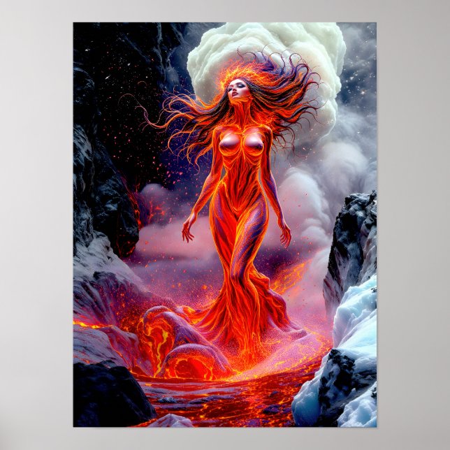 “Born of the Inferno” – Volcanic Woman Portrait Poster (Front)