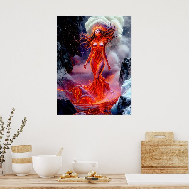 “Born of the Inferno” – Volcanic Woman Portrait Poster (Kitchen)