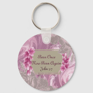 Born Once Now Born Again Floral Marble  Key Chain