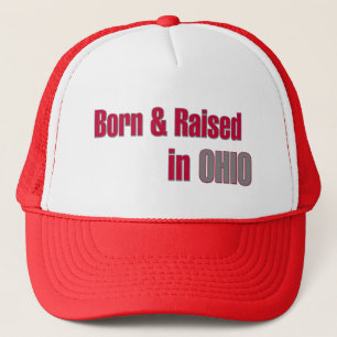 Born & Raised in Ohio (Red & Grey Design) Hat