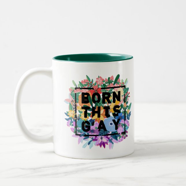 Born This Gay Floral Pride Two-Tone Coffee Mug (Left)