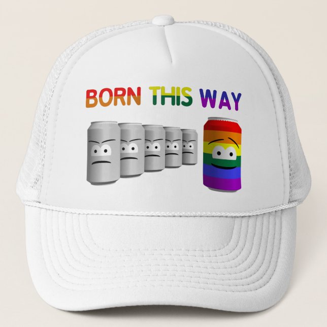 Born This Way LGBT Rainbow Stripe Trucker Hat (Front)