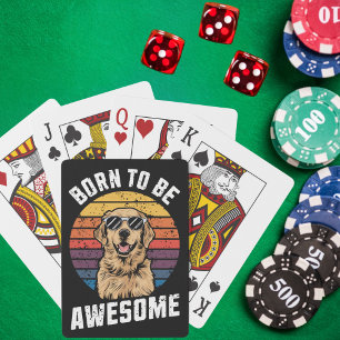 Born To Awesome Retro Sunset Golden Retriever Dog Playing Cards