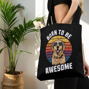 Born To Awesome Retro Sunset Golden Retriever Dog Tote Bag