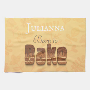 Born to bake cooking typography humour tea towel