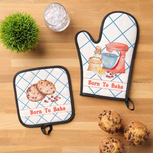 Born to Bake Oven Mitt and Pot Holders Oven Mitt & Pot Holder Set (Creator Uploaded)
