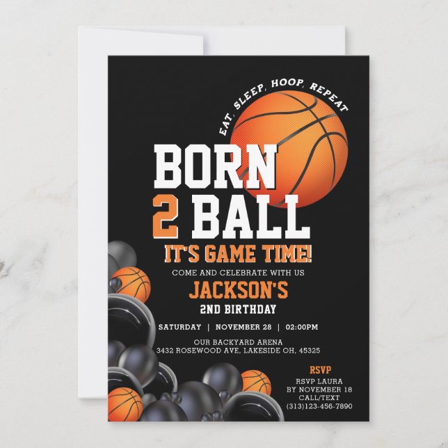 Born To Ball 2nd Birthday Basketball Invitation (Front)