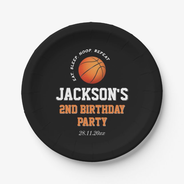 Born To Ball Basketball Themed Birthday Paper Plate (Front)