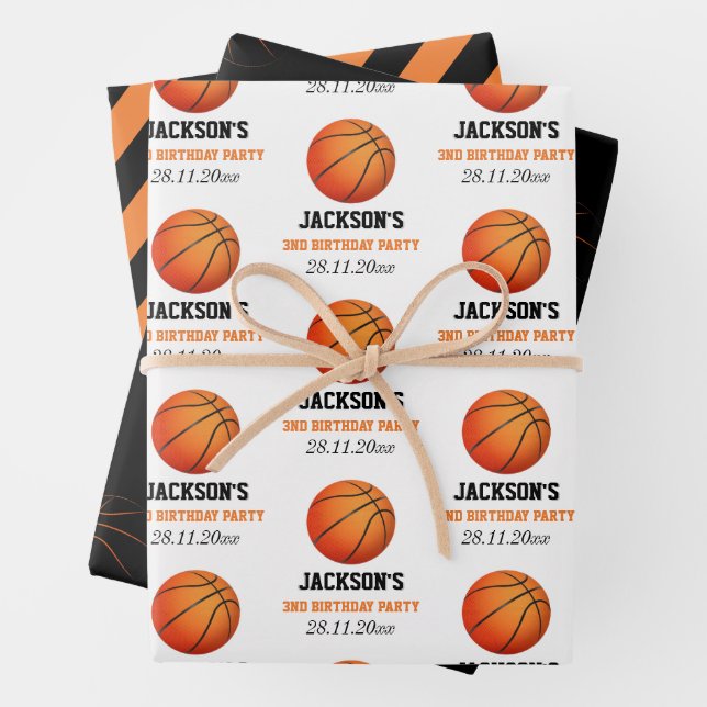 Born To Ball Basketball Themed Birthday Wrapping Paper Sheet (In situ)