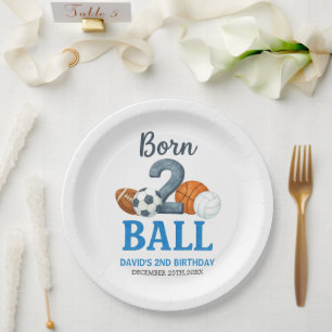 Born To Ball Sports Second Birthday  Paper Plate