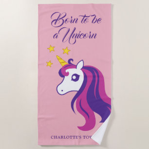 Born to be a unicorn cute custom girly pink beach towel