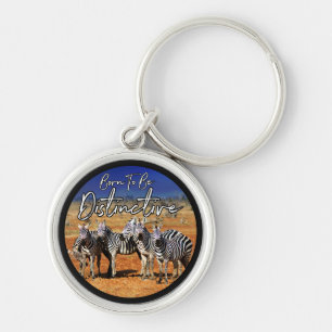 "Born To Be Distinctive" Zebra Art Key Ring