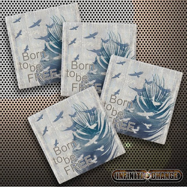 BORN TO BE FREE | Grunge Denim Textured Eagles | Stone Coaster (Creator Uploaded)