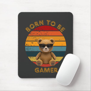 Born To Be Gamer Cool Teddy Bear Art Mouse Mat