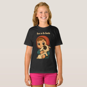 Born to Be Gentle" Cute Child & Lamb Illustration T-Shirt