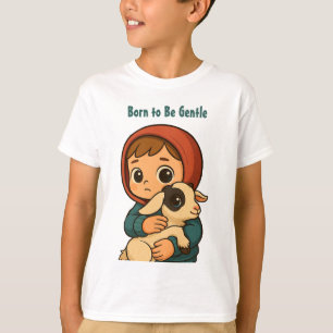 Born to Be Gentle" Cute Child & Lamb Illustration T-Shirt