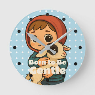 Born to Be Gentle with Polka Dots kids Round Clock