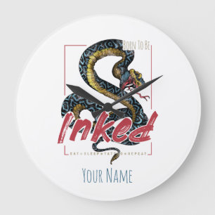 Born To Be Inked Tattoo Design Vintage Snake Large Clock