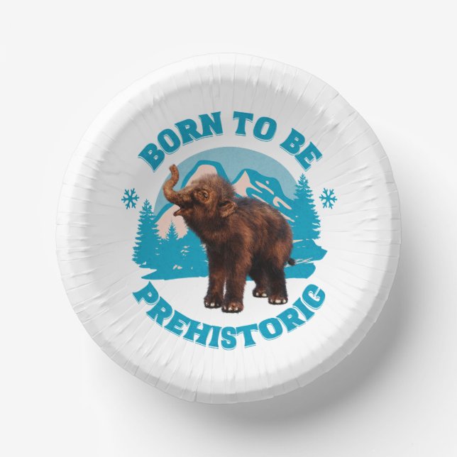 Born to Be Prehistoric Woolly Mammoth Baby Paper Plate (Front)