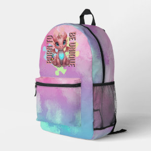 Born to Be Unique Cute Pink Dragon– Inspirational Printed Backpack