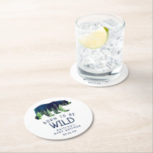 Born To Be Wild Baby Shower Round Paper Coaster