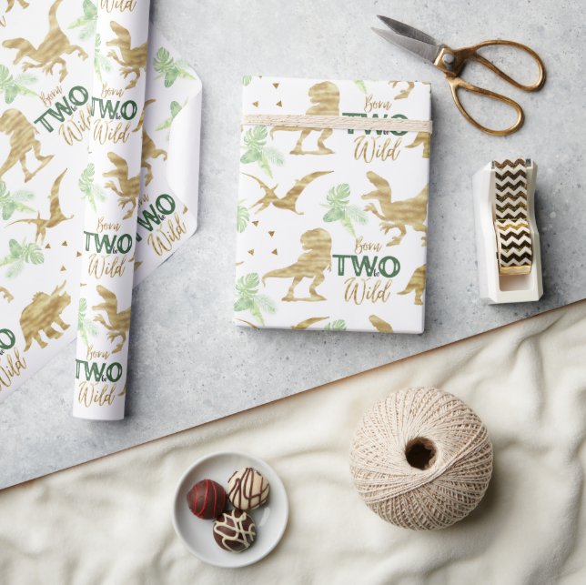 Born to be wild Elegant golden Dinosaur Wrapping Paper (Crafts)