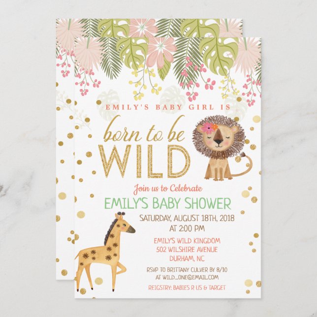 Born to Be Wild Jungle Baby Shower Invitation (Front/Back)