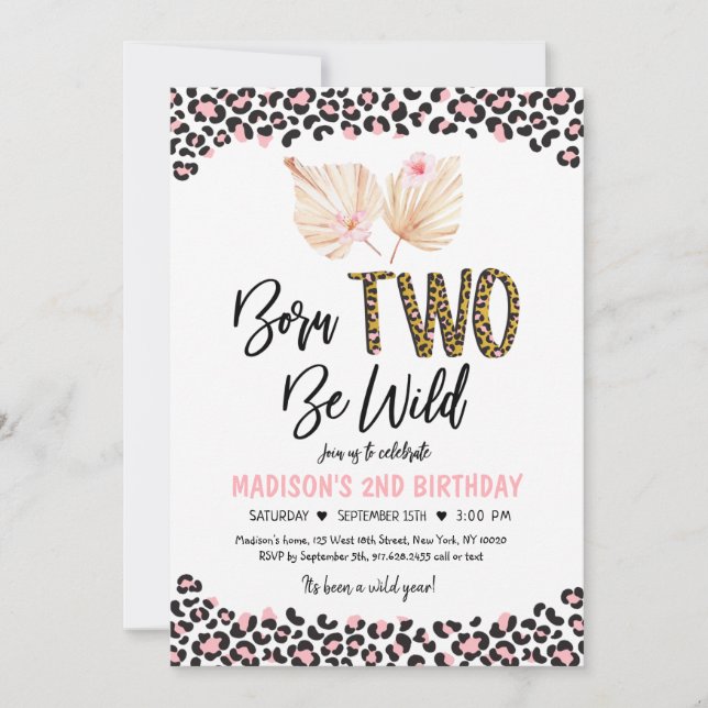 Born To Be Wild Leopard Print Pink Gold Birthday Invitation (Front)