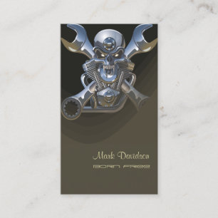 Born to be wild, Motorcycle wrench + skull Business Card