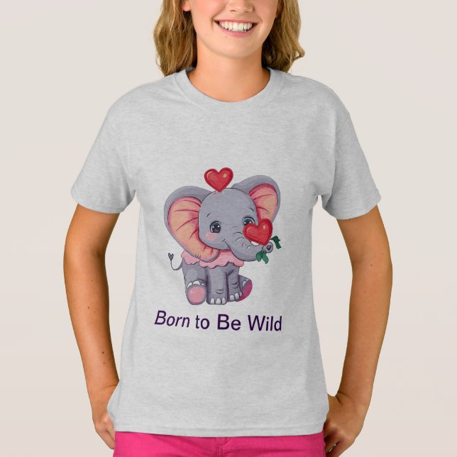 Born to Be Wild | Playful Elephant T-Shirt for Kid (Front)