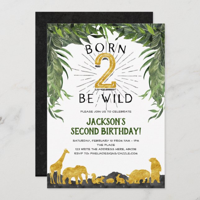 Born to be wild, Safari, Jungle animal, 2nd Invitation (Front/Back)