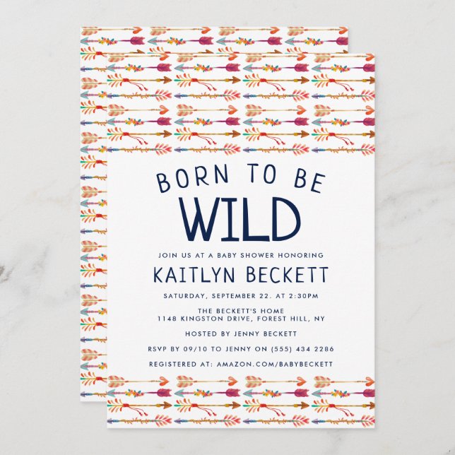 Born To Be Wild Tribal Boho Arrows Baby Shower Invitation (Front/Back)