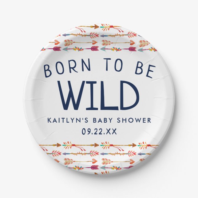 Born To Be Wild Tribal Boho Arrows Baby Shower Paper Plate (Front)