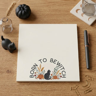 Born to Bewitch Black Cat Halloween Pumpkins Fall Notepad