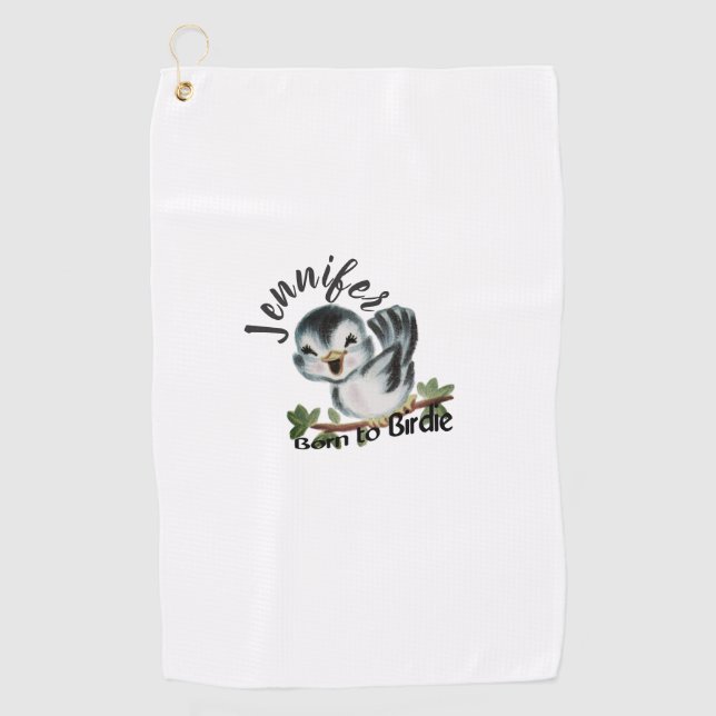 Born to Birdie Personalised Female Gift Golf Towel (Front)