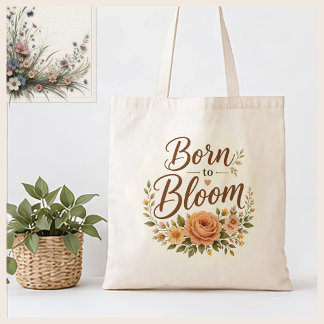 Born to Bloom Boho Floral Graphic Canvas Tote Bag