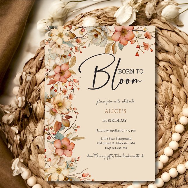 Born to bloom wild boho flowers kids birthday invitation (Creator Uploaded)