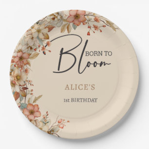 Born to bloom wild boho flowers kids birthday paper plate