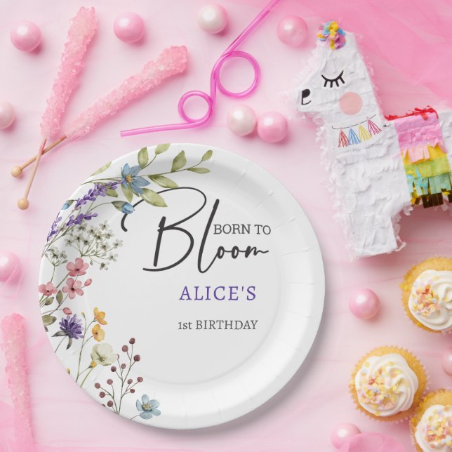 Born to bloom wild flowers kids birthday paper plate (Party)