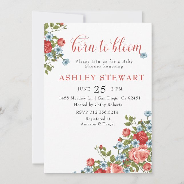 Born to bloom Wildflower Baby Shower Invitation (Front)