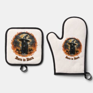 Born to Burn Dark Witch Oven Mitt & Pot Holder Set