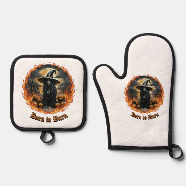 Born to Burn Dark Witch  Oven Mitt & Pot Holder Set (Front)