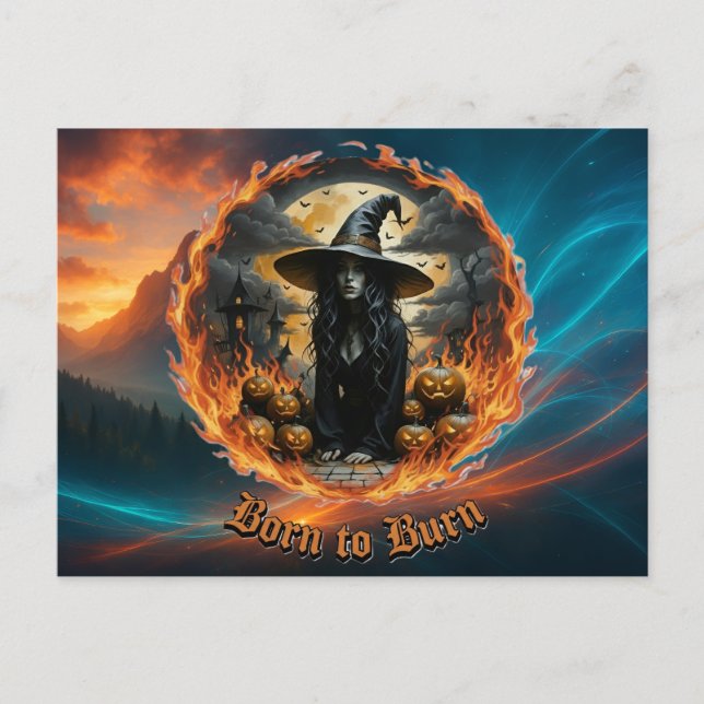 Born to Burn Gothic Witch Halloween Postcard (Front)