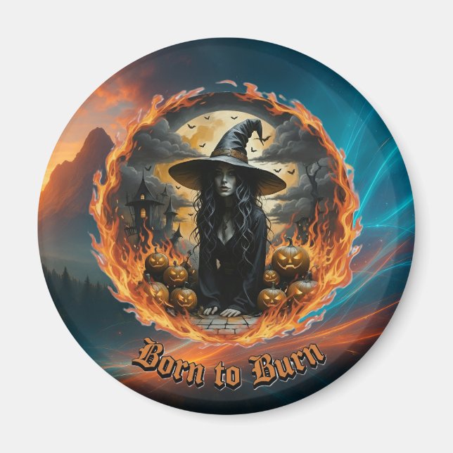 Born to Burn Witch & Jack Gothic Fridge Magnet (Front)
