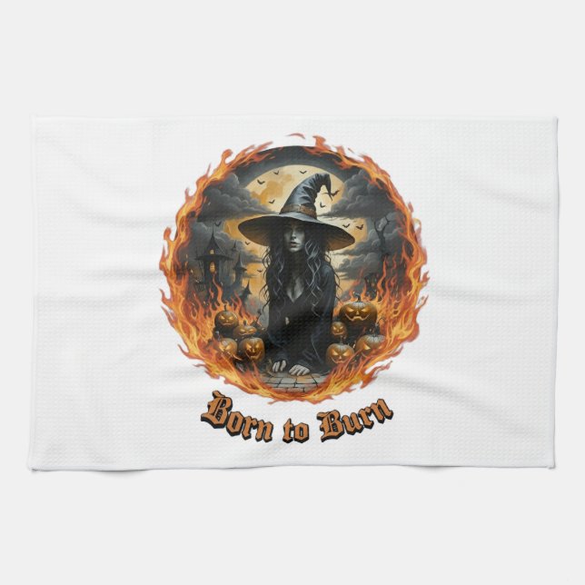 Born to Burn Witch Kitchen Towel Design (Horizontal)