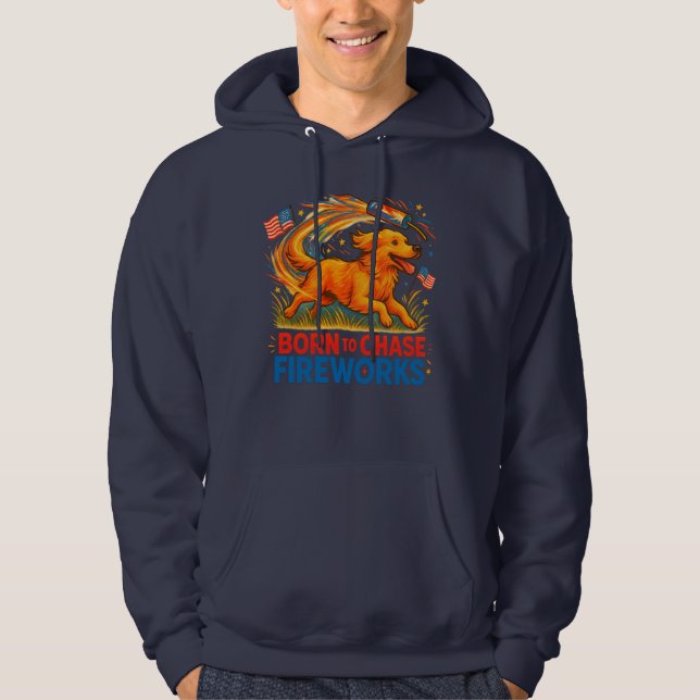 Born to Chase Fireworks | Patriotic Golden Retriev Hoodie (Front)