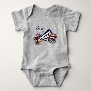 Born to Cheer - Navy Blue, Orange and White Baby Bodysuit